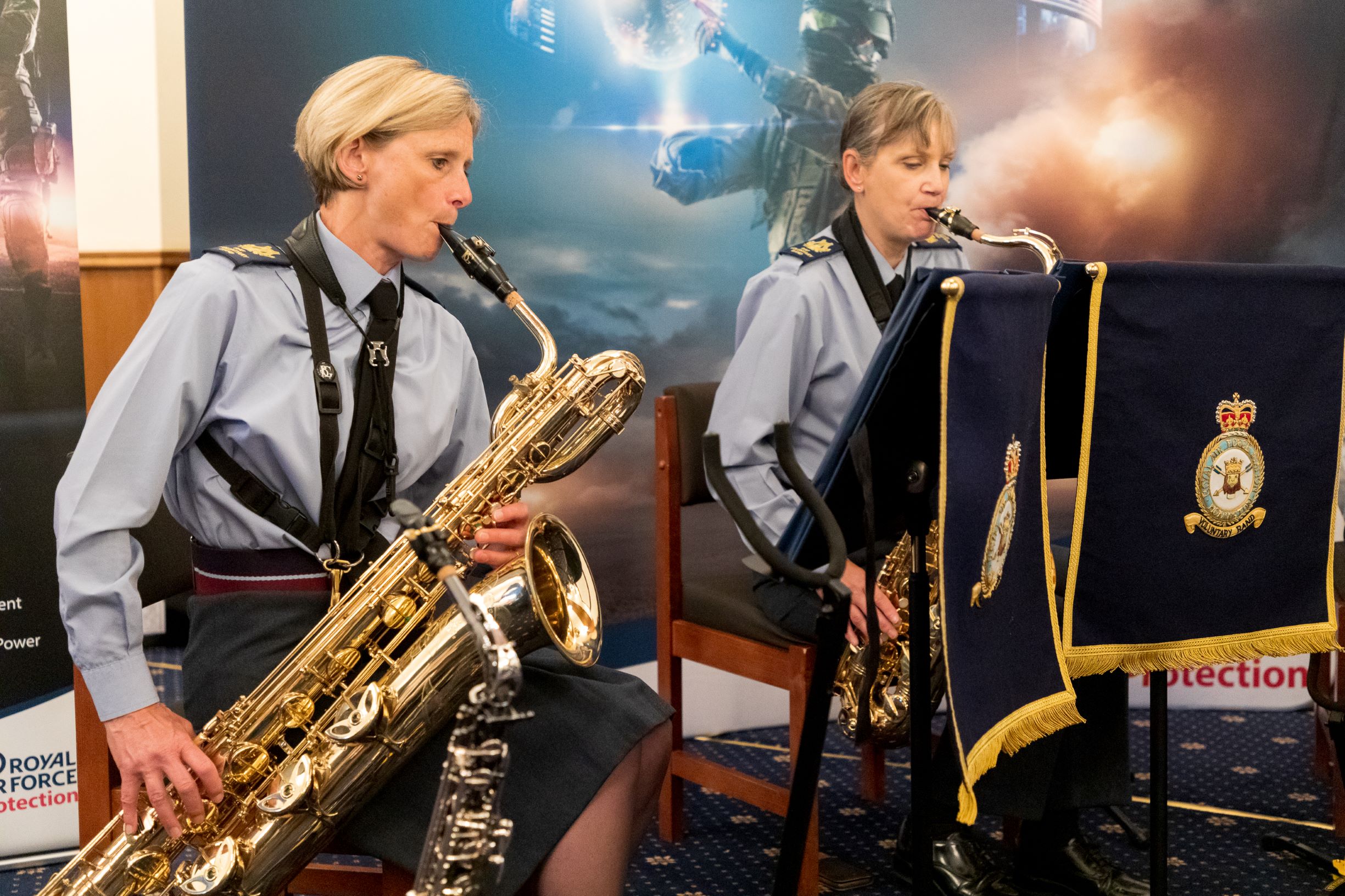 Image shows RAF Band performing indoors.
